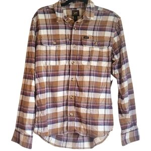 Lee Brown White Plaid Cotton Button Up Shirt Men's size Small